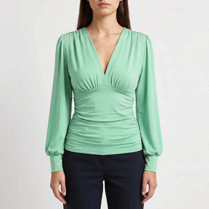 Women's Wrap V Neck Blouse - Dressy Ruched Waist Long Sleeve Top