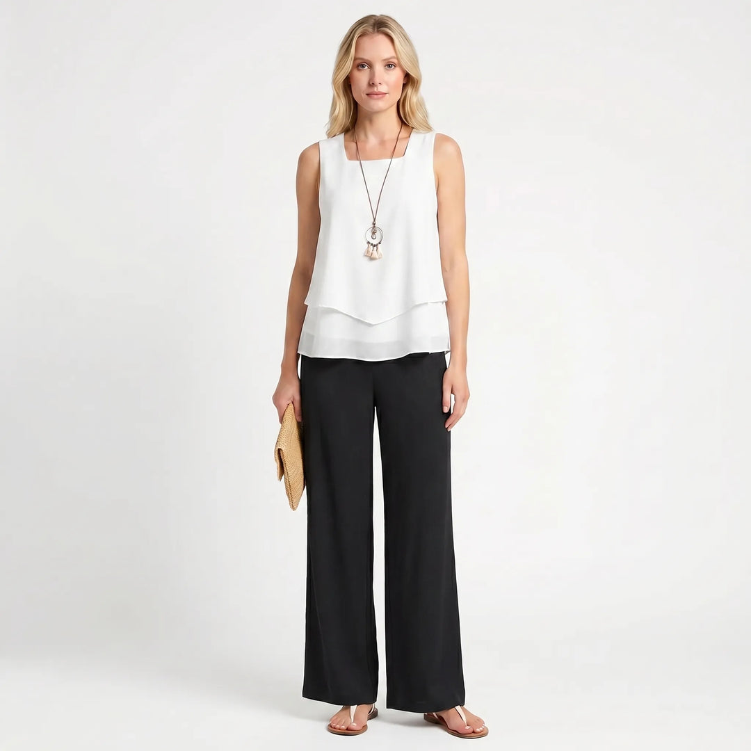 Women's Top and Wide Leg Pants Set - 2 Piece Outfit for Summer