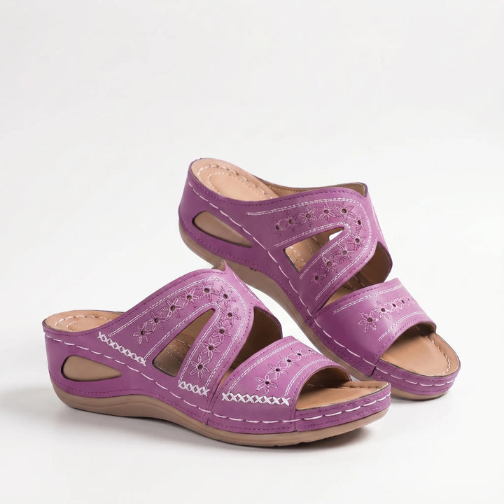 Women's Wedge Slide Sandals - Open Toe with Cutout Straps