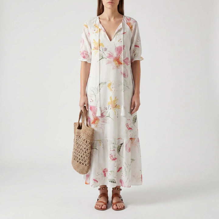 Women's Boho Maxi Dress - Casual Summer V Neck Sundress