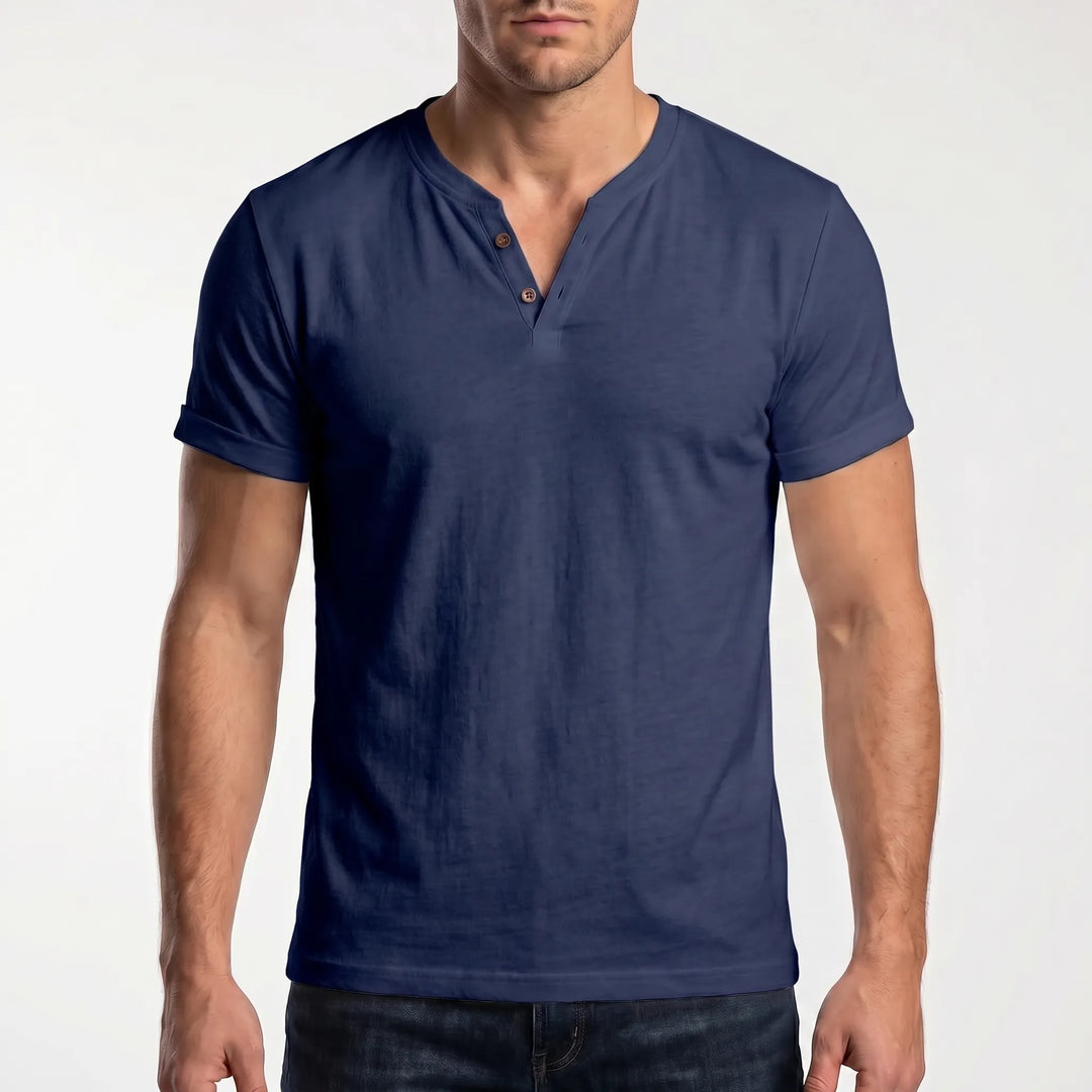 Men's Short Sleeve Henley T Shirt - Casual Summer V Neck Top