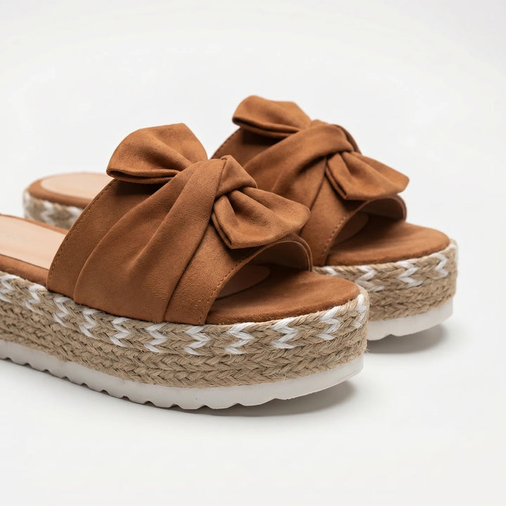 Women's Platform Slide Sandals - Bow Detail for Summer