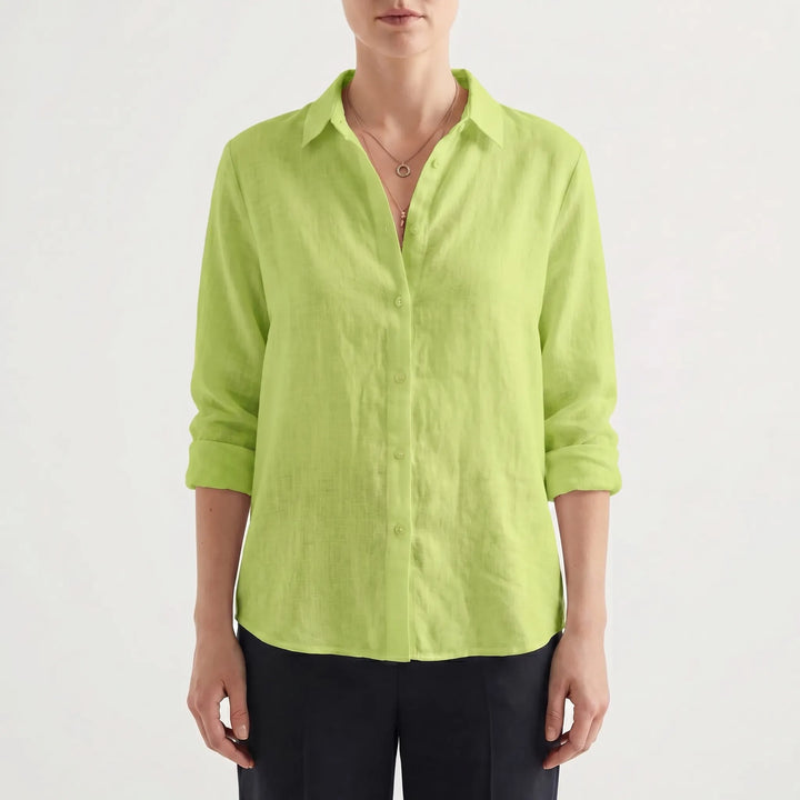 Women's Summer Button Down Blouse - Casual Relaxed Long Sleeve Top