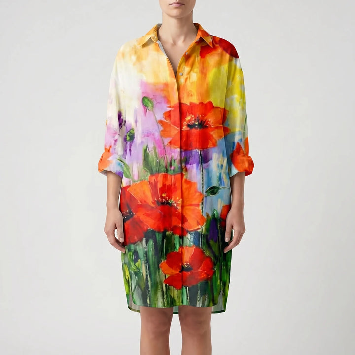 Women's Printed Shirt Dress - Casual Summer Button Down
