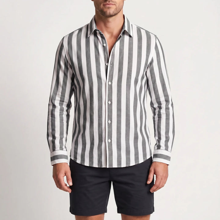 Men's Striped Long Sleeve Shirt - Casual Summer Button Down