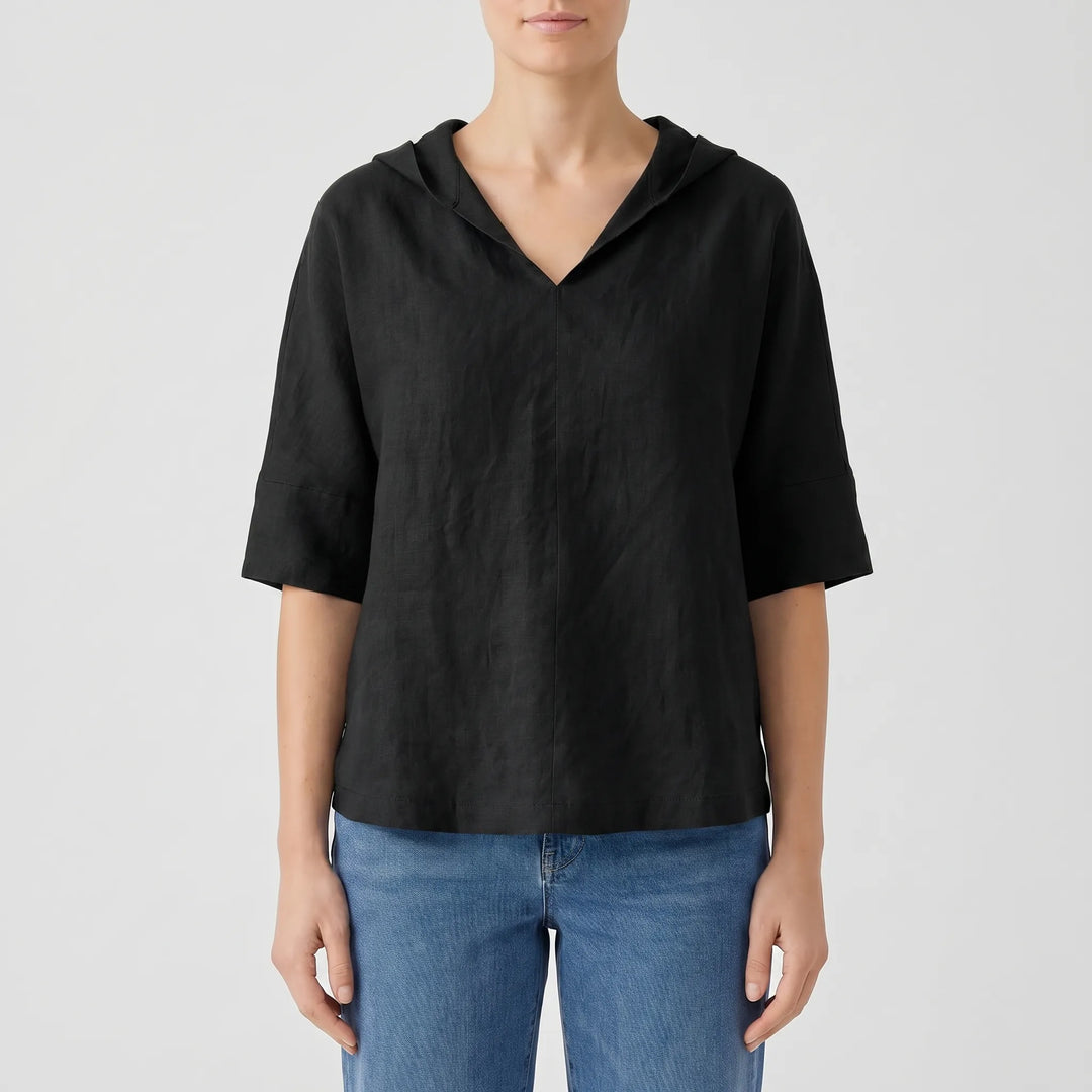 Women's V Neck Casual Top - Relaxed Fit with Half Sleeve
