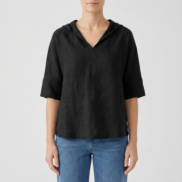 Women's V Neck Casual Top - Relaxed Fit with Half Sleeve