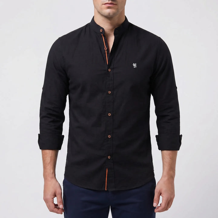 Men's Button Up Shirt - Band Collar with Long Sleeve