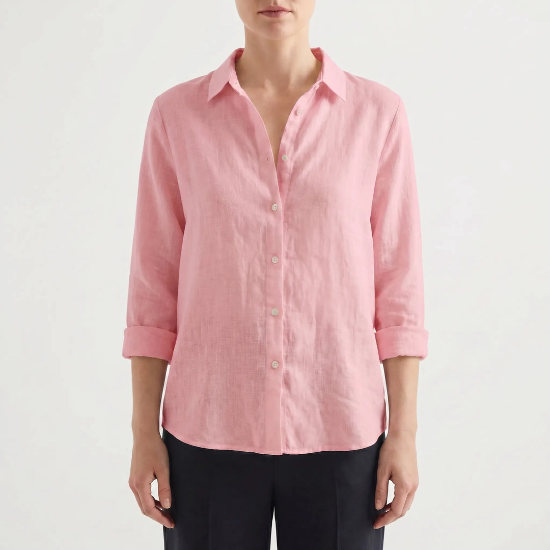 Women's Summer Button Down Blouse - Casual Relaxed Long Sleeve Top