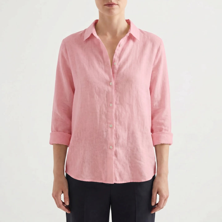 Women's Summer Button Down Blouse - Casual Relaxed Long Sleeve Top