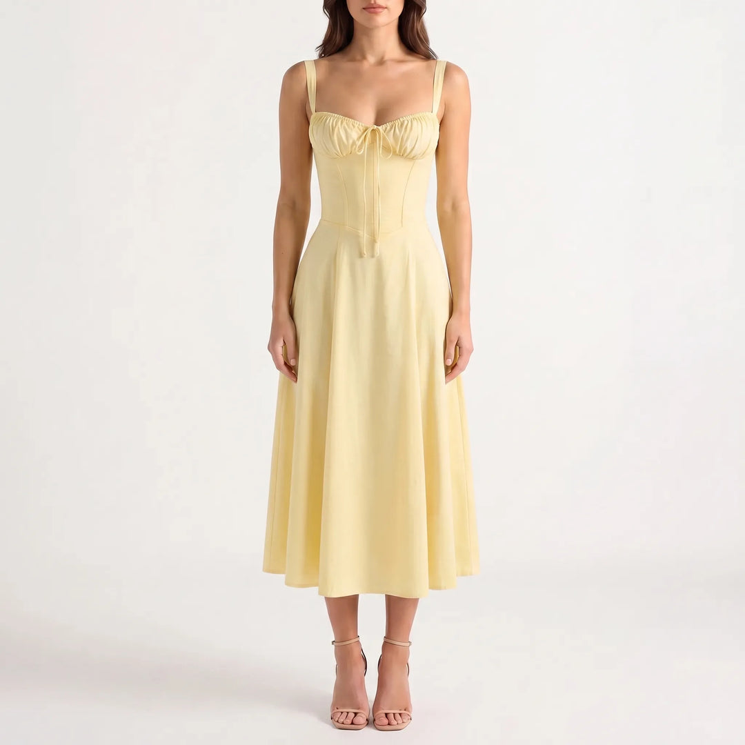 Women's Floral Corset Midi Dress - Summer Sundress with Slit