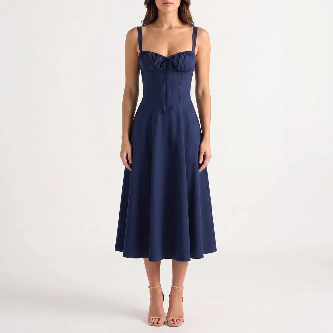 Women's Floral Corset Midi Dress - Summer Sundress with Slit