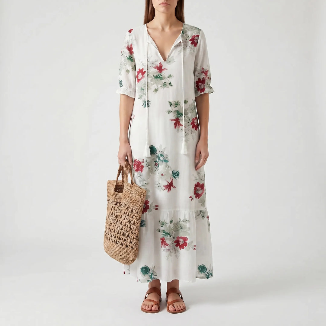 Women's Boho Maxi Dress - Casual Summer V Neck Sundress