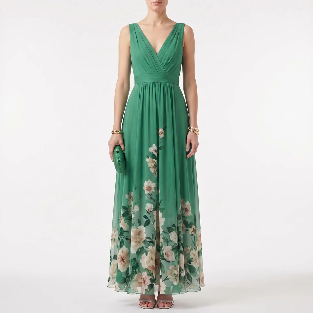 Women's Floral Maxi Dress - V Neck for Summer Wedding