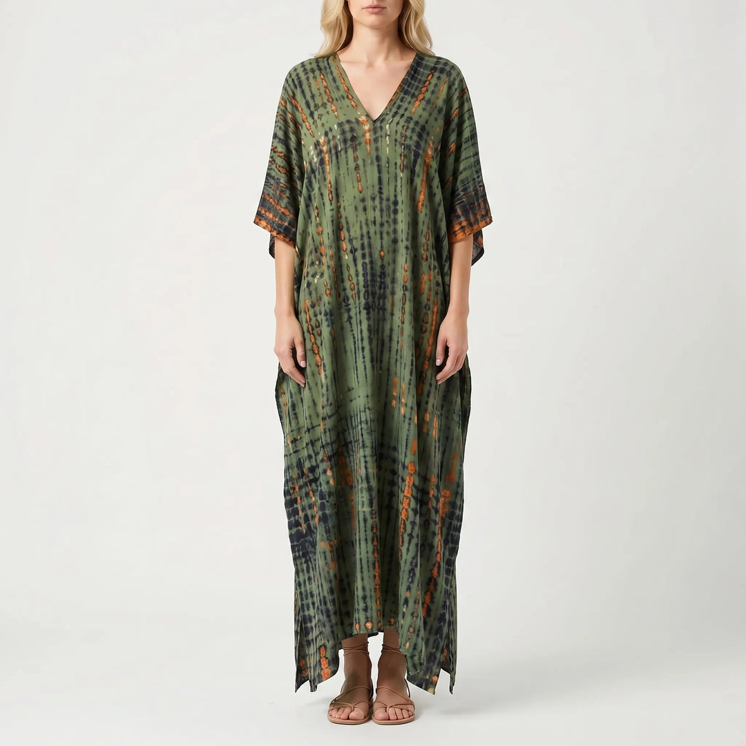 Women's Summer Caftan Maxi Dress - Loose V Neck Casual Boho