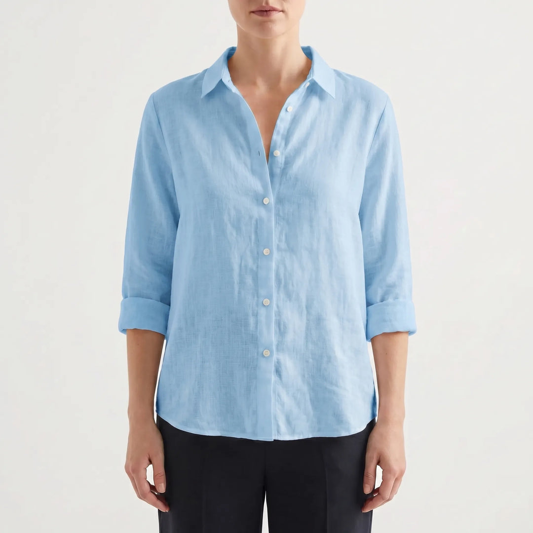 Women's Summer Button Down Blouse - Casual Relaxed Long Sleeve Top