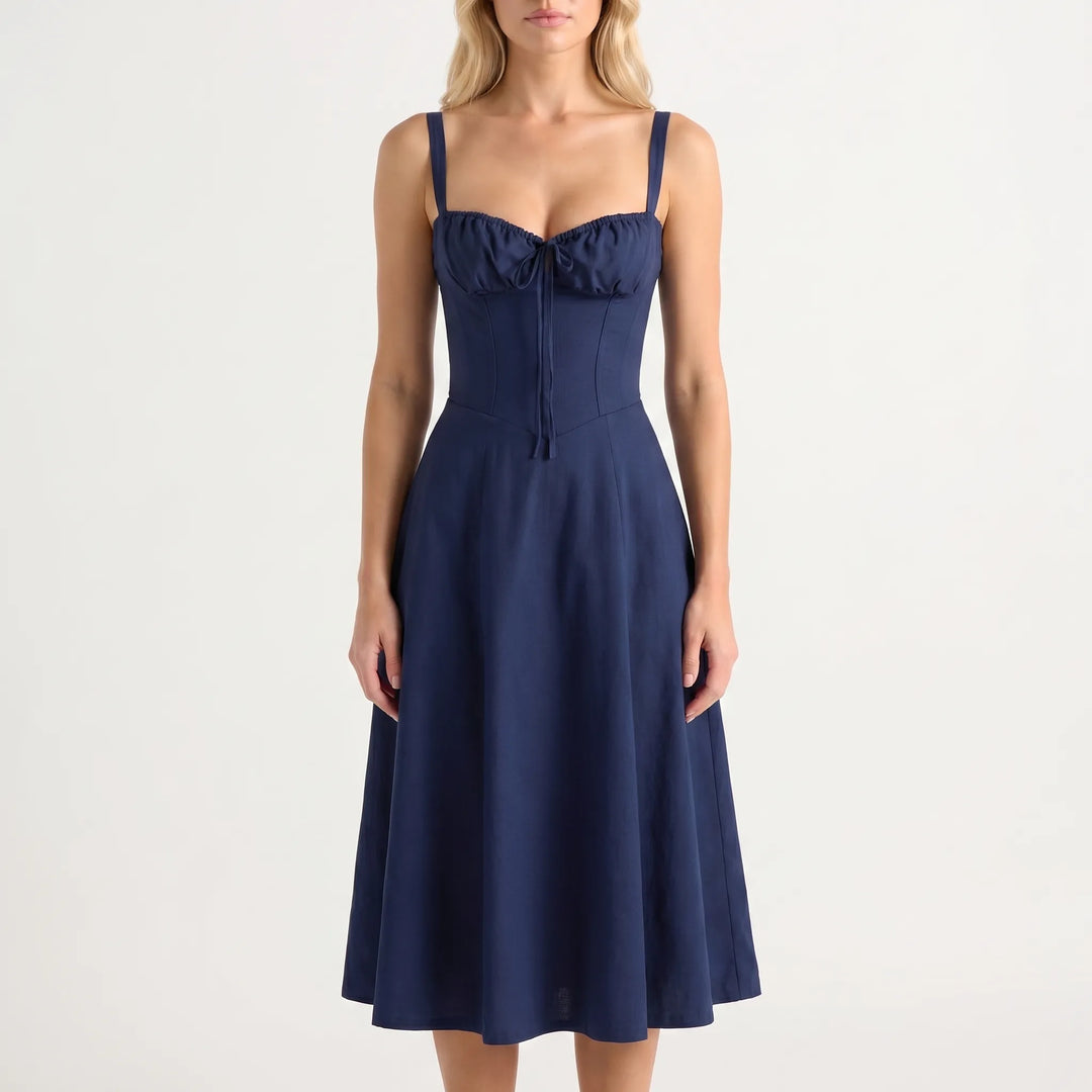 Women's Floral Midi Dress - Corset Bodice with Side Slit