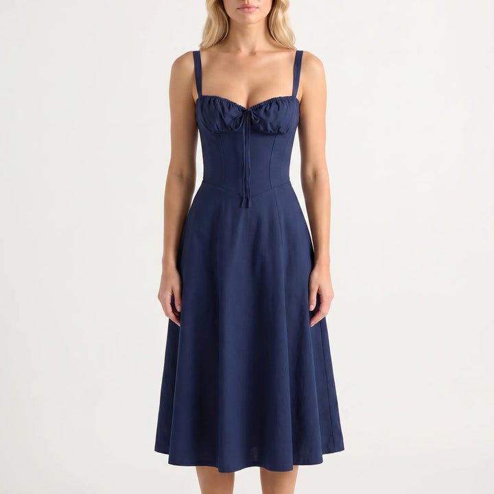 Women's Floral Midi Dress - Corset Bodice with Side Slit