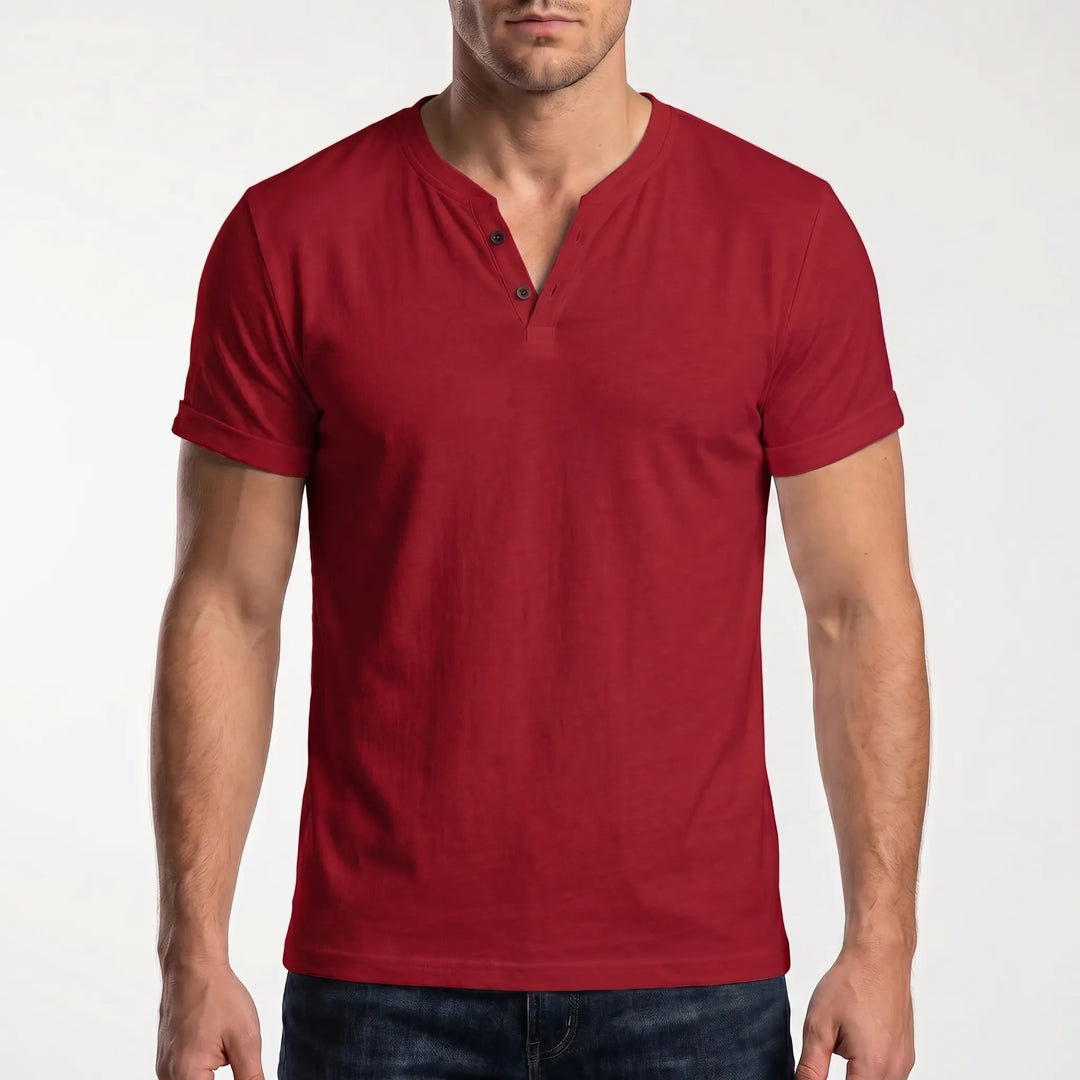 Men's Short Sleeve Henley T Shirt - Casual Summer V Neck Top