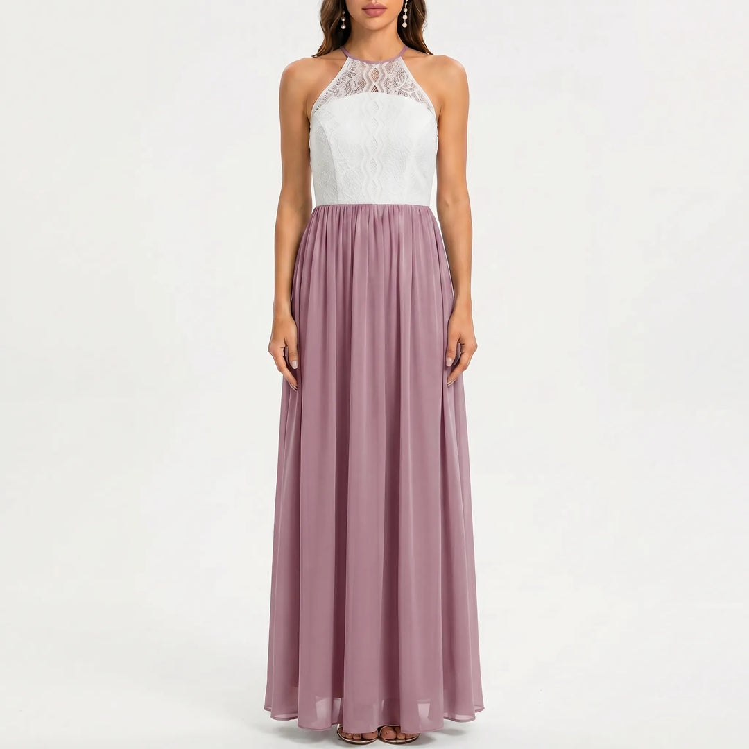 Women's Halter Maxi Dress - Open Back for Wedding Guest