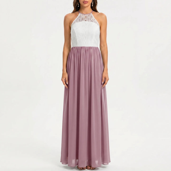 Women's Halter Maxi Dress - Open Back for Wedding Guest
