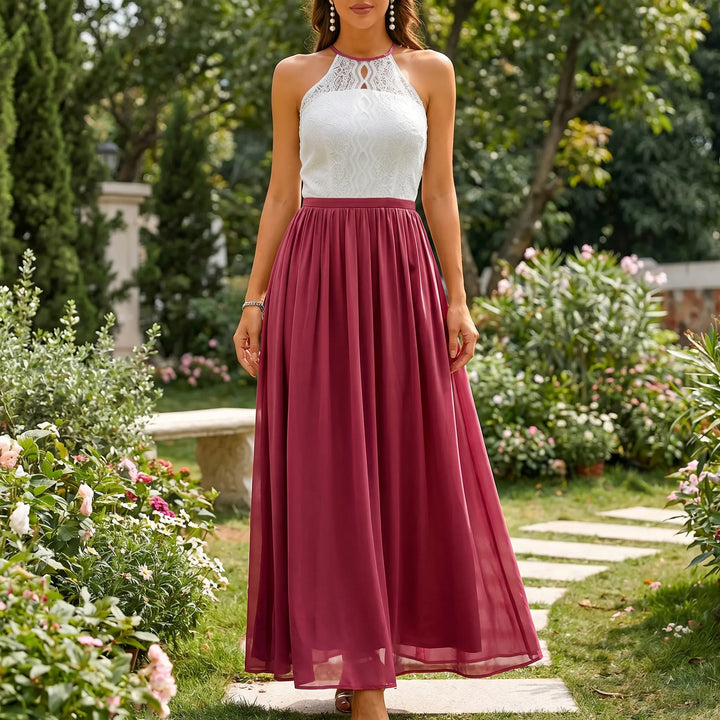 Women's Halter Maxi Dress - Open Back for Wedding Guest