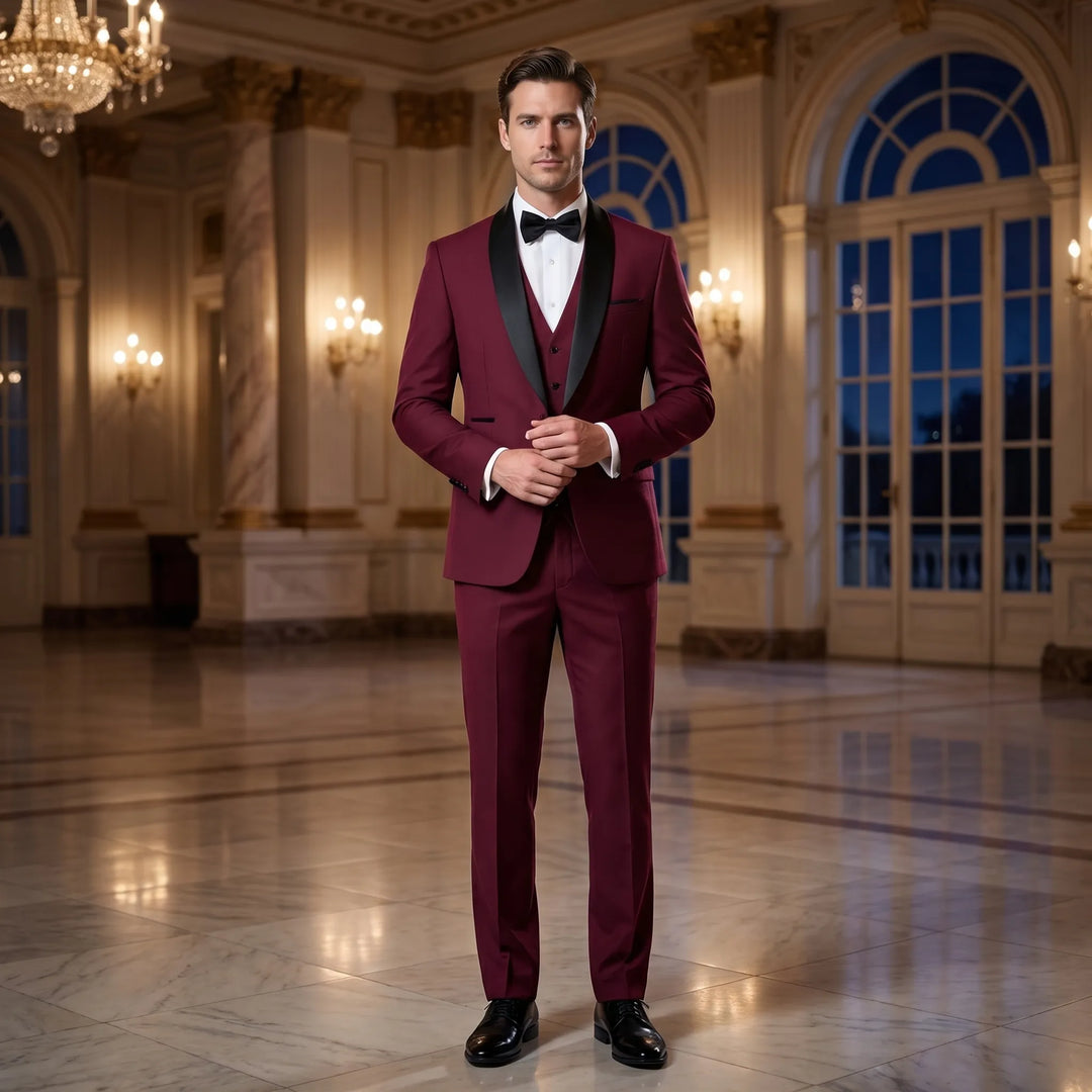 Men's 3 Piece Tuxedo Suit - Slim Fit Blazer Vest and Pants