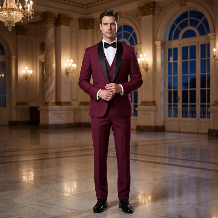Men's 3 Piece Tuxedo Suit - Slim Fit Blazer Vest and Pants