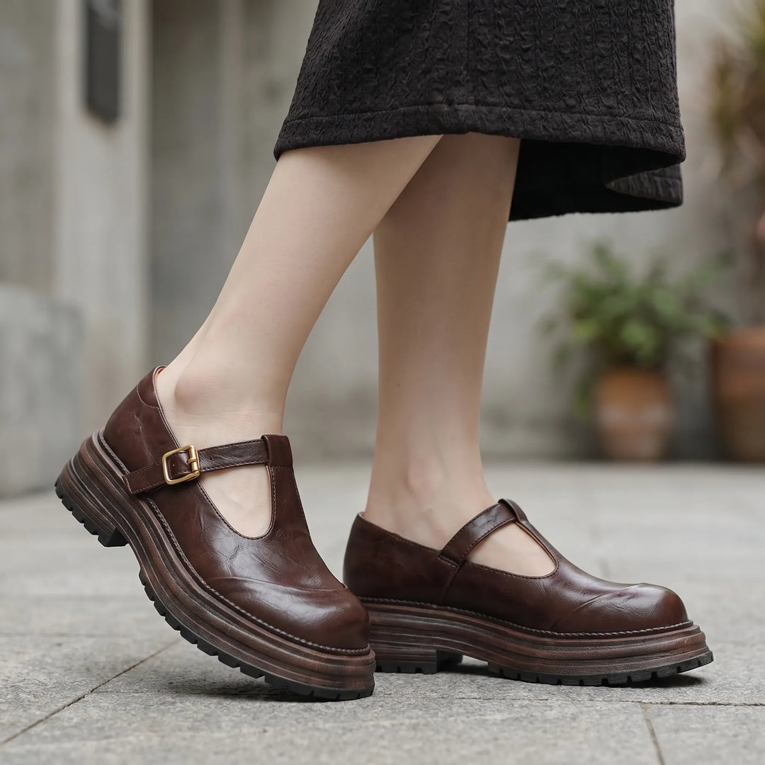Women's Mary Jane Platform Shoes - T Strap with Buckle