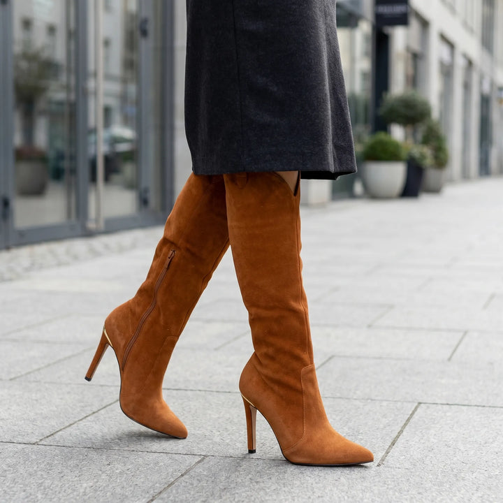 Women's Elegant Knee High Boots - Pointed Toe with Stiletto Heel