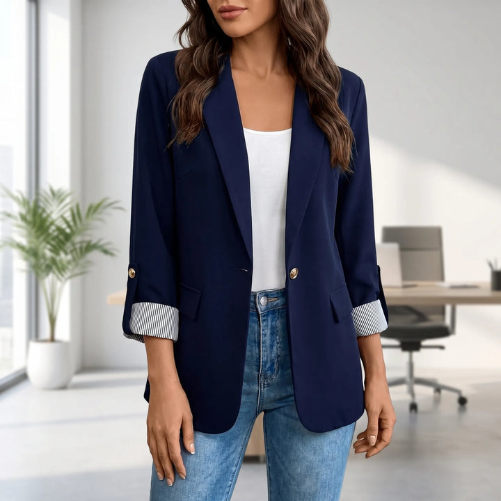 Women's Open Front Blazer - Casual Work Jacket with Roll Sleeves