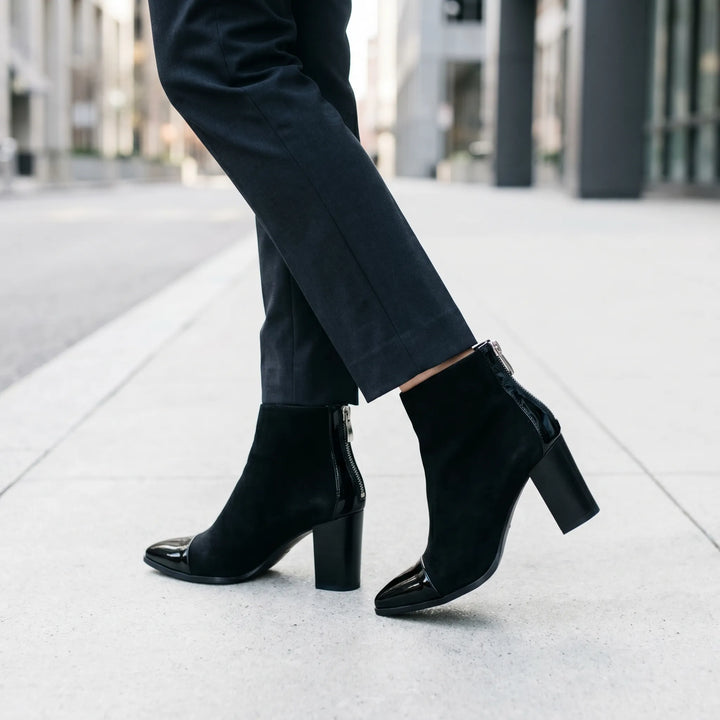 Women's Pointed Toe Ankle Boots - Block Heel with Back Zip