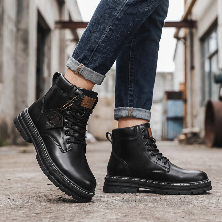 Men's Casual Lace Up Ankle Boots - Chunky Sole for Work