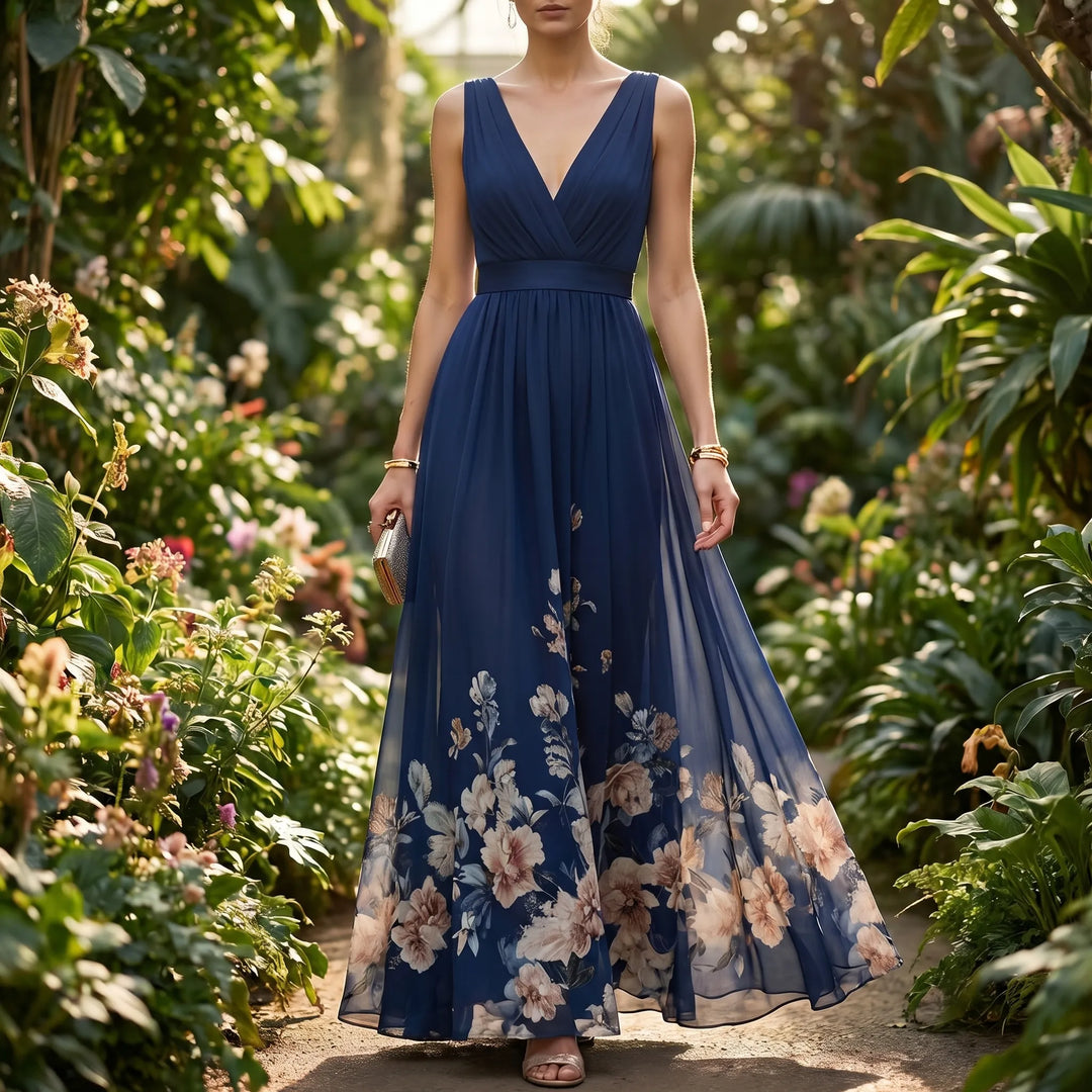 Women's Floral Maxi Dress - V Neck for Summer Wedding