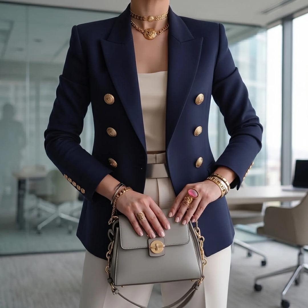 Women's Double Breasted Blazer - Tailored Jacket for Work