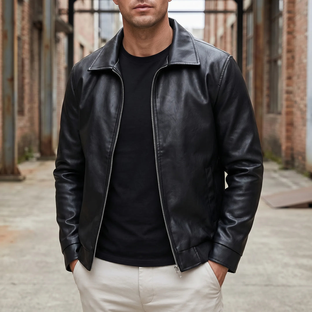 Men's Leather Bomber Jacket - Oversized with Zip Up