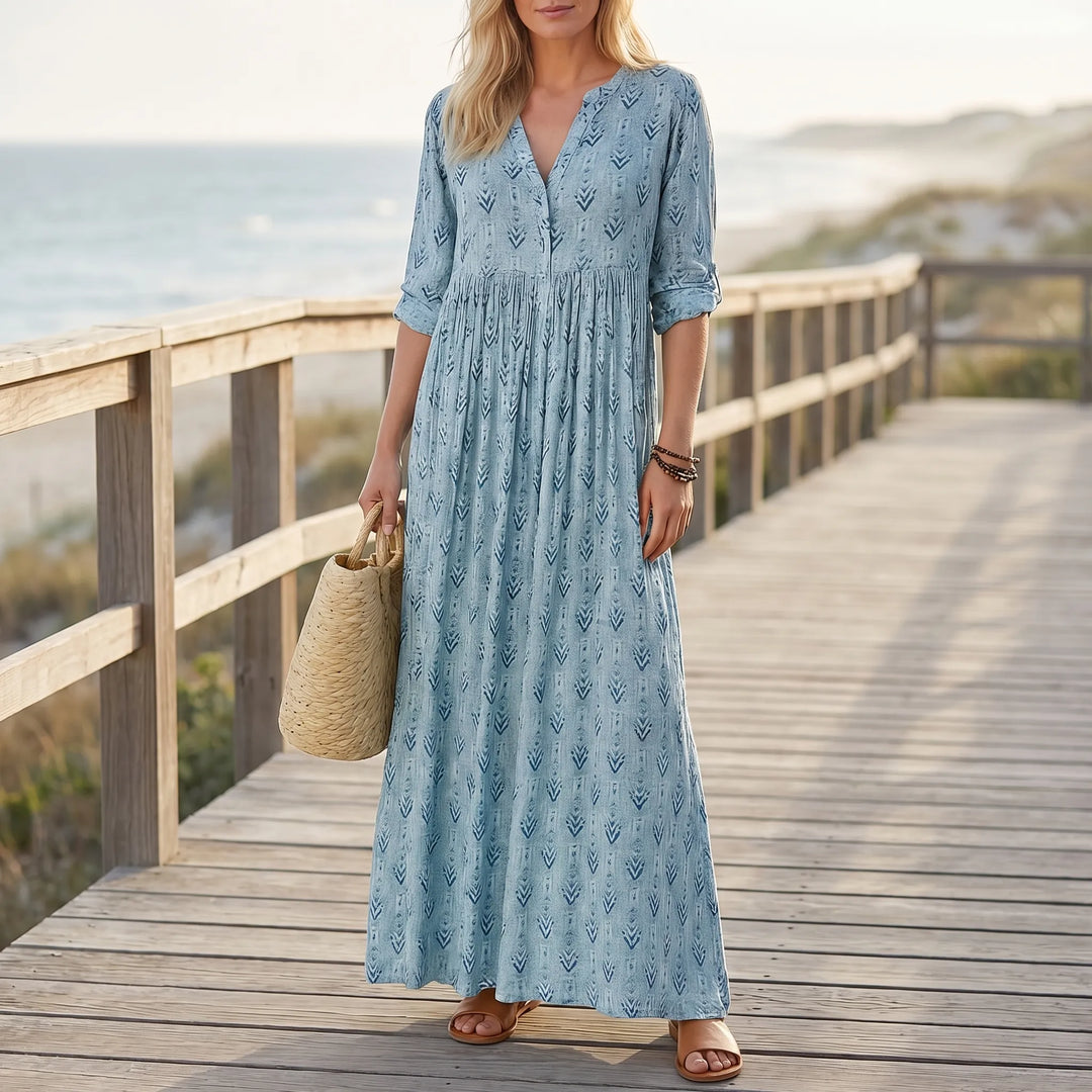 Women's Printed Maxi Dress - Boho Long Sleeve for Summer