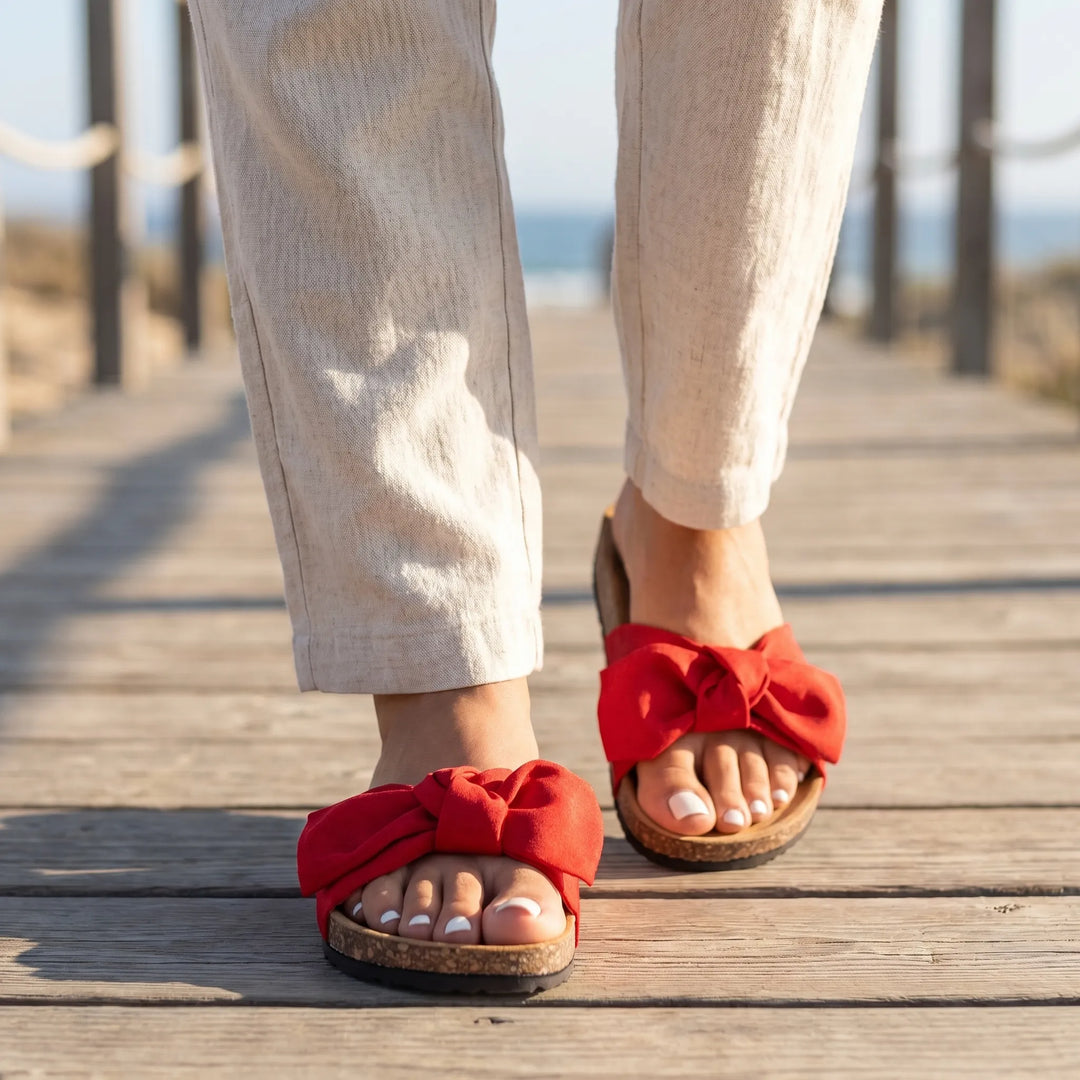 Women's Bow Slide Sandals - Casual Flat for Summer