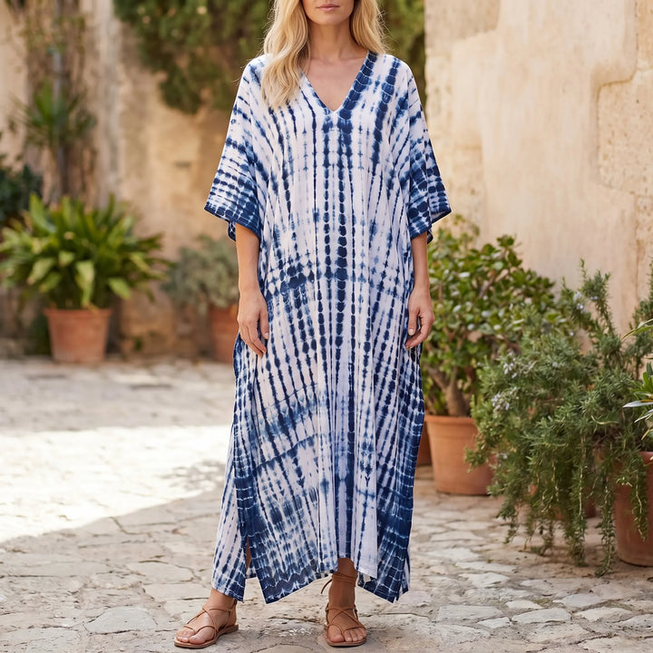 Women's Summer Caftan Maxi Dress - Loose V Neck Casual Boho