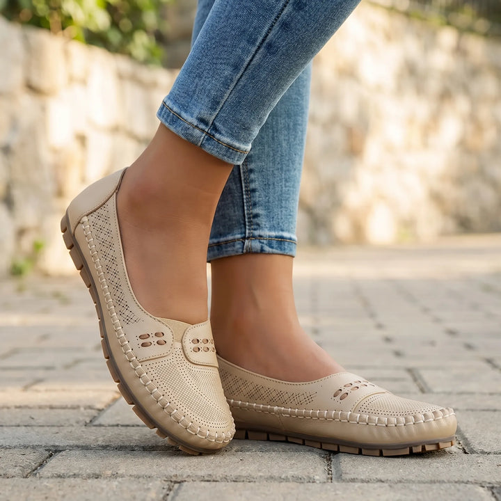 Women's Slip On Flat Shoes - Casual Moccasin with Cutout Detail