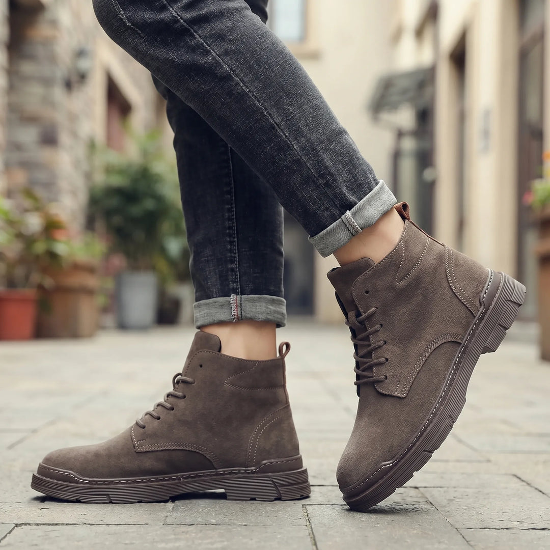 Men's Suede Lace Up Ankle Boots - Casual Shoes for Work