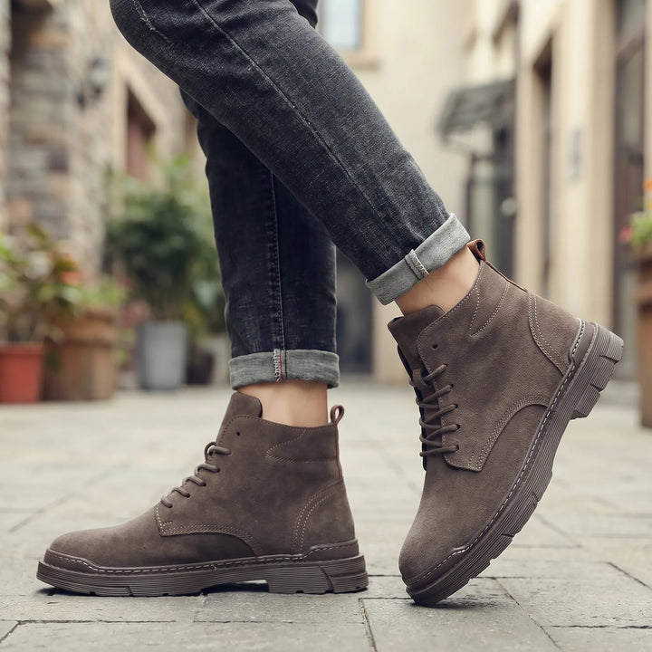 Men's Suede Lace Up Ankle Boots - Casual Shoes for Work