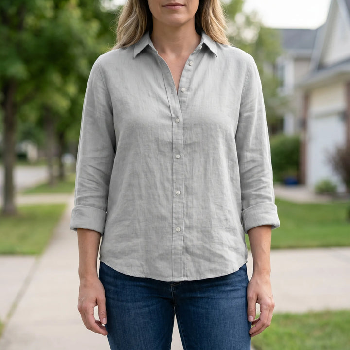 Women's Summer Button Down Blouse - Casual Relaxed Long Sleeve Top