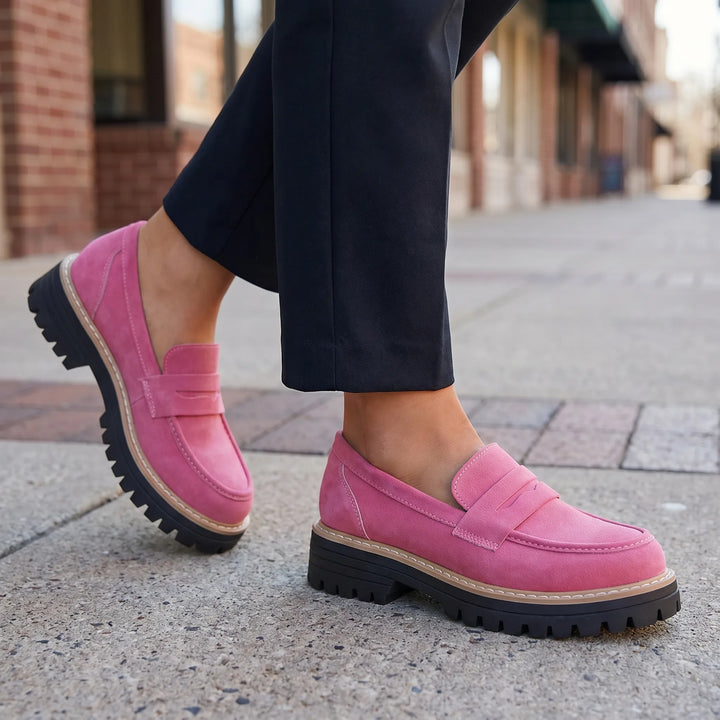 Women's Penny Loafers - Casual Slip On with Chunky Sole