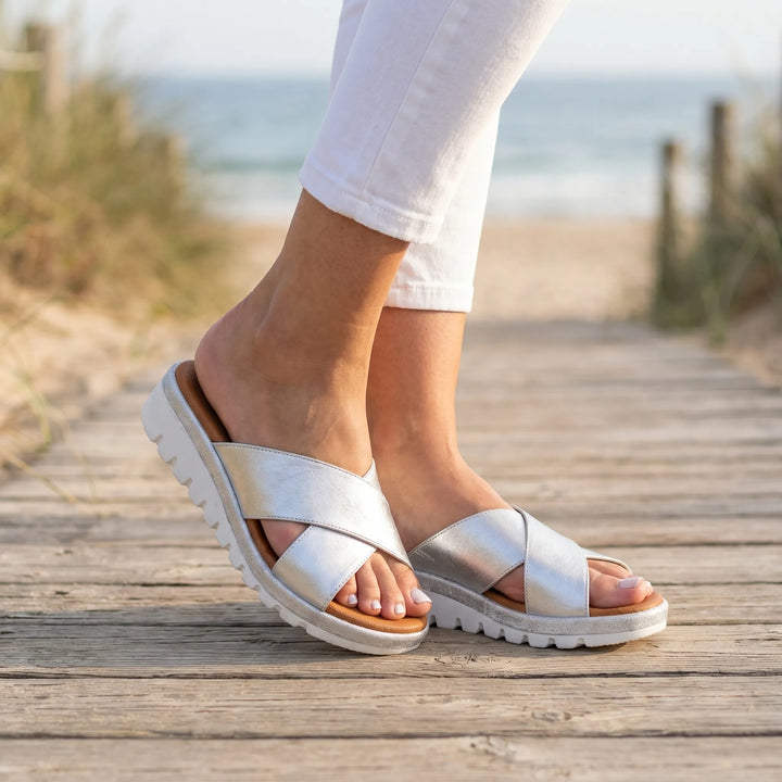 Women's Platform Slide Sandals - Open Toe with Crossover Strap