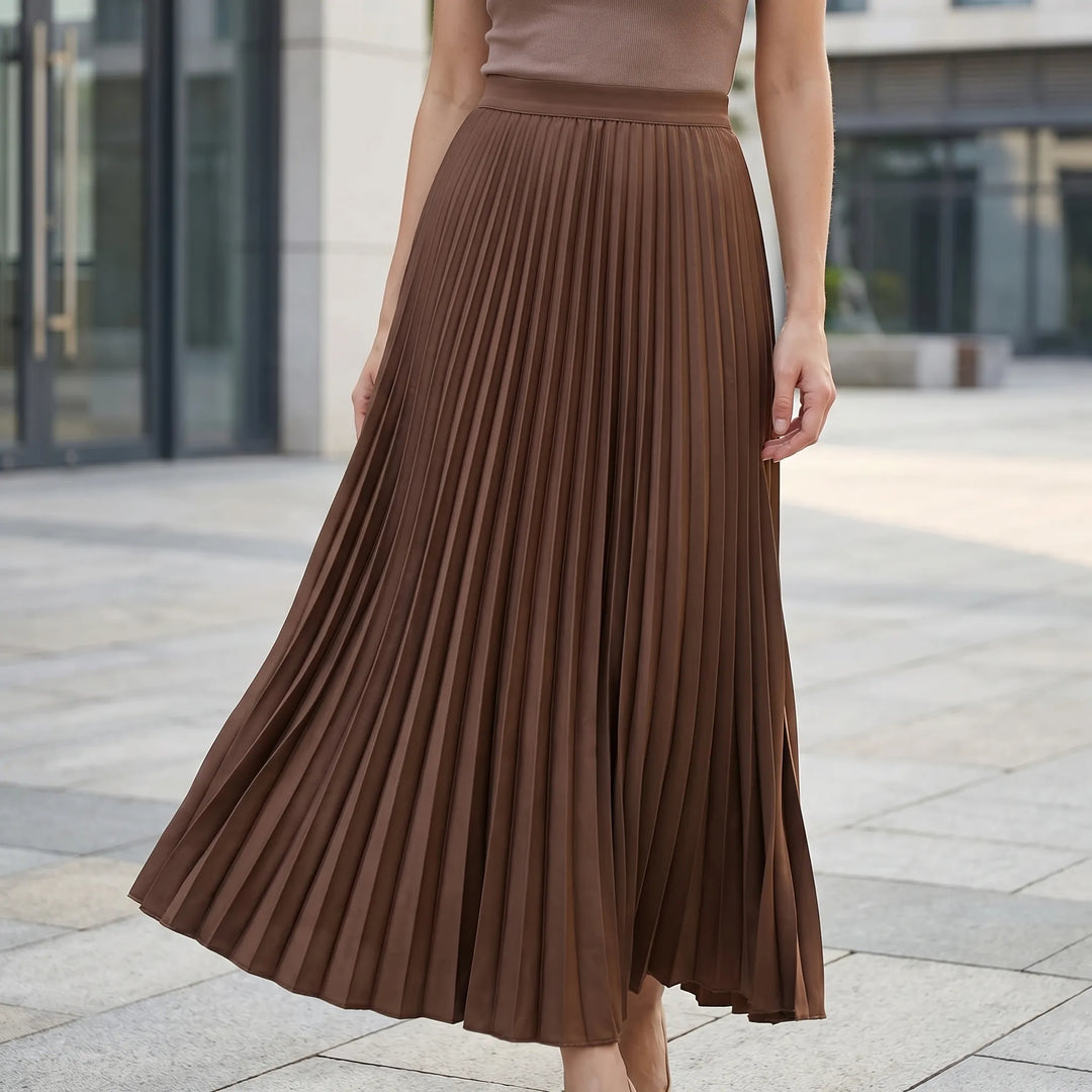 Women's Pleated Maxi Skirt - Flowing with Elastic Waist