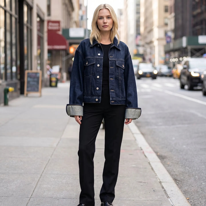 Women's Denim Jacket and Pants Set - Cropped with Wide Leg