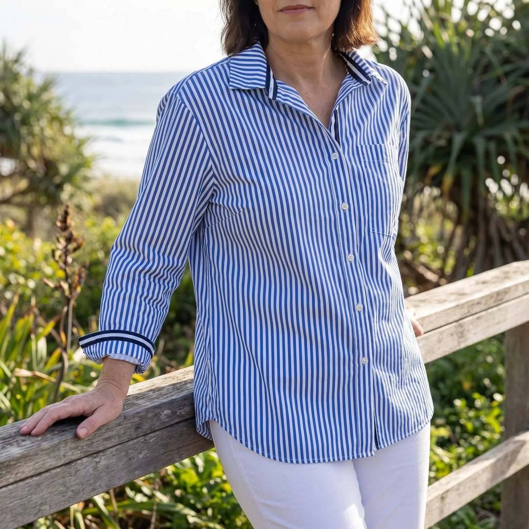 Women's Striped Button Down Shirt - Summer Casual Oversized Blouse