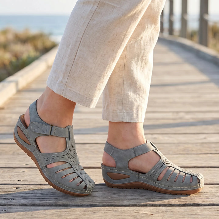 Women's Closed Toe Walking Sandals - Cutout Design for Summer