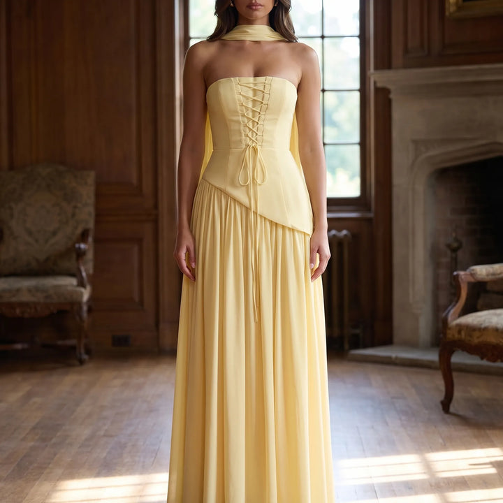 Women's Strapless Maxi Dress - High Low for Wedding Guest